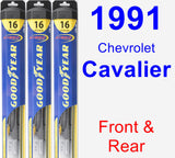 Front & Rear Wiper Blade Pack for 1991 Chevrolet Cavalier - Hybrid